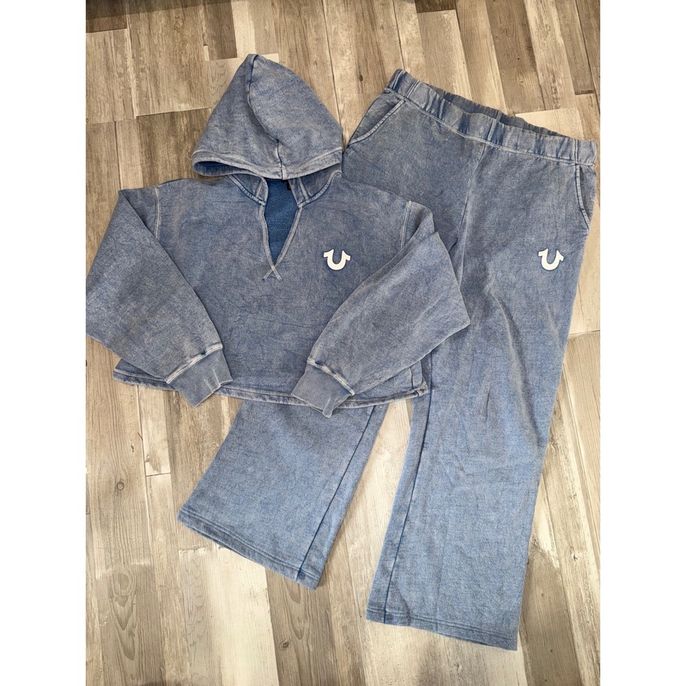 True Religion Tracksuit Set Women Blue Mineral Wash World Tour Large
